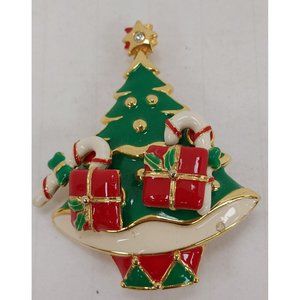 Christmas Tree Pin with 2 pair of earrings 2 3/8" x 2" Enameled Metal ©RO-AN